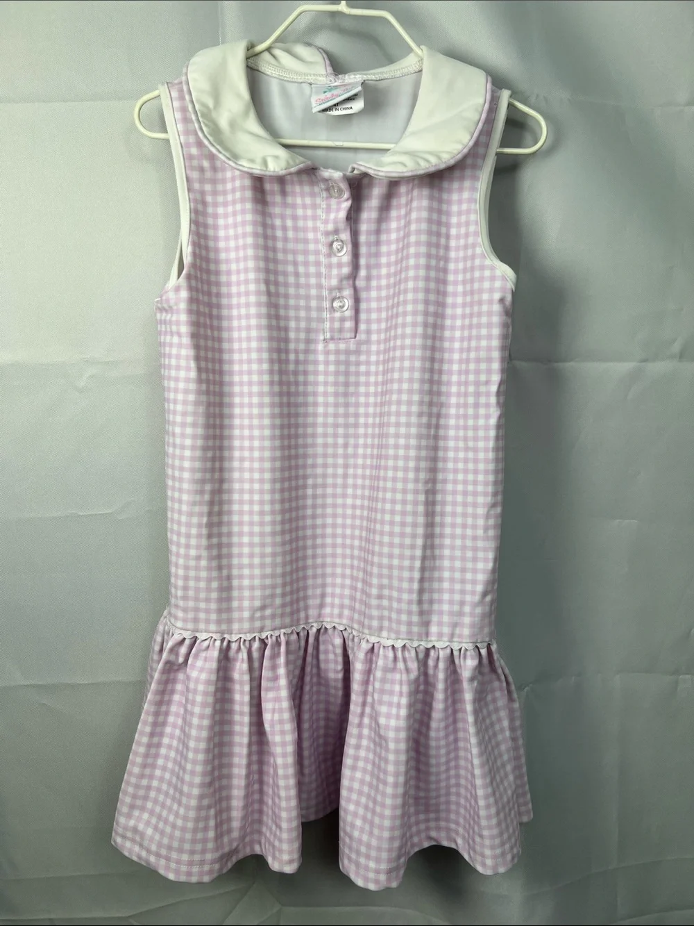 Stitchy Fish pink and white gingham performance dress size 4T
